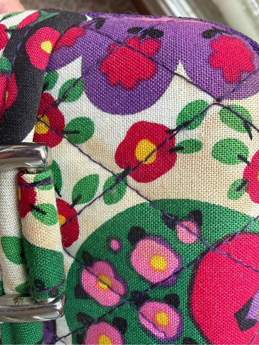 Vera Bradley Multicolor Floral Quilted Crossbody with Purple Strap